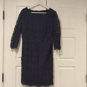 Ronni Nicole Elegant Navy Lace Long Sleeve Dress